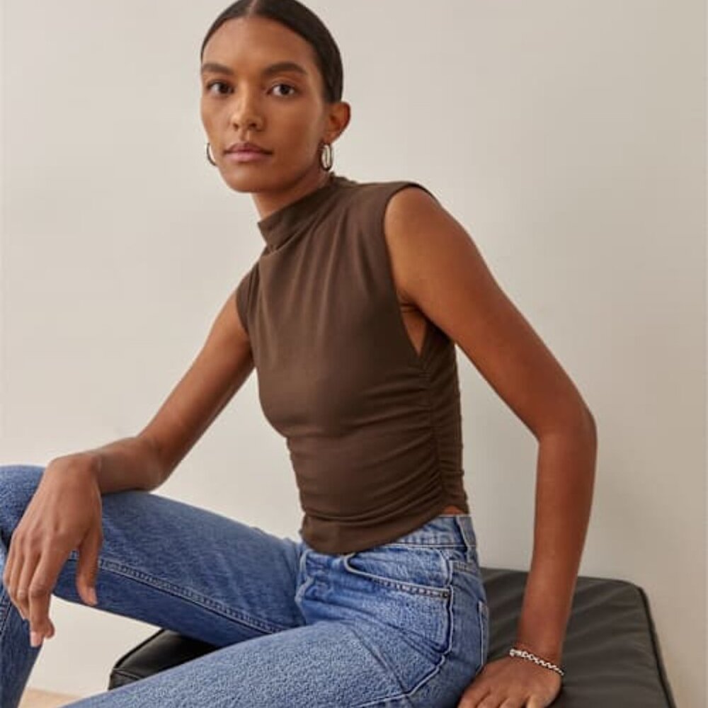 Reformation Lindy knit top in brown, size L